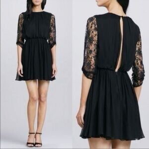 Alice + Olivia Black Lace Long Sleeve Open Back Dress size XS